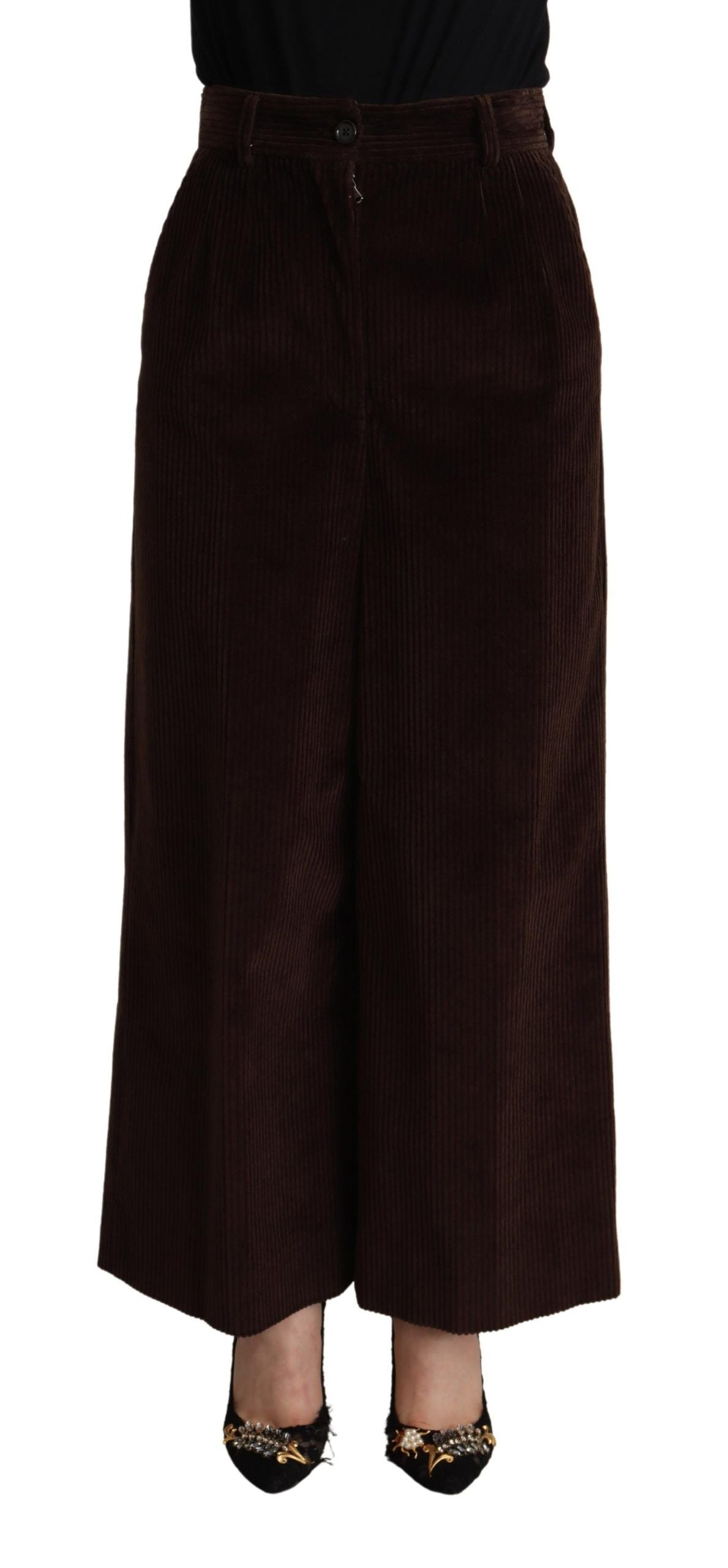 Zwarte katoenen broek met hoge taille en wijde pijpen
