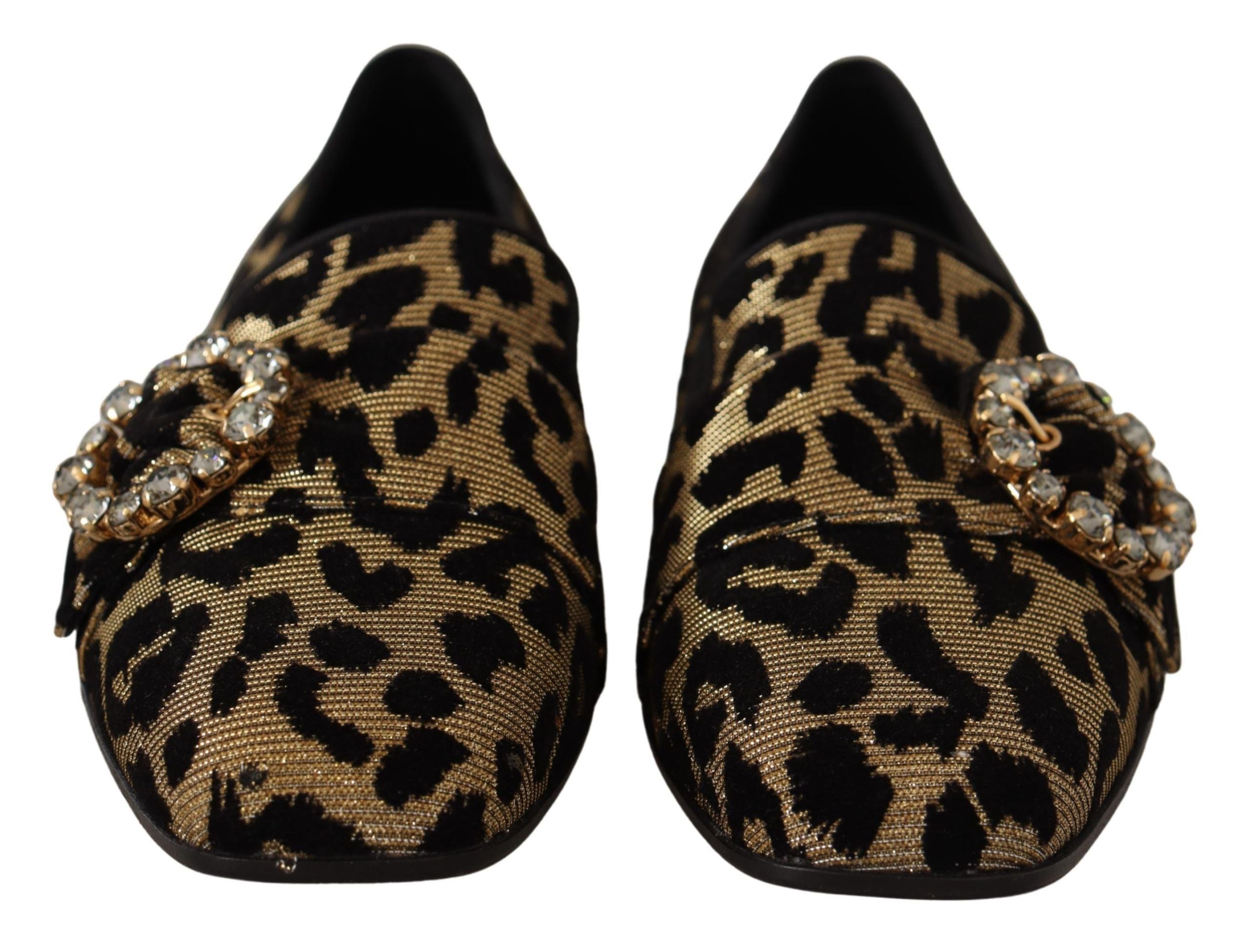 Loafers met gouden luipaardprint en kristallen
