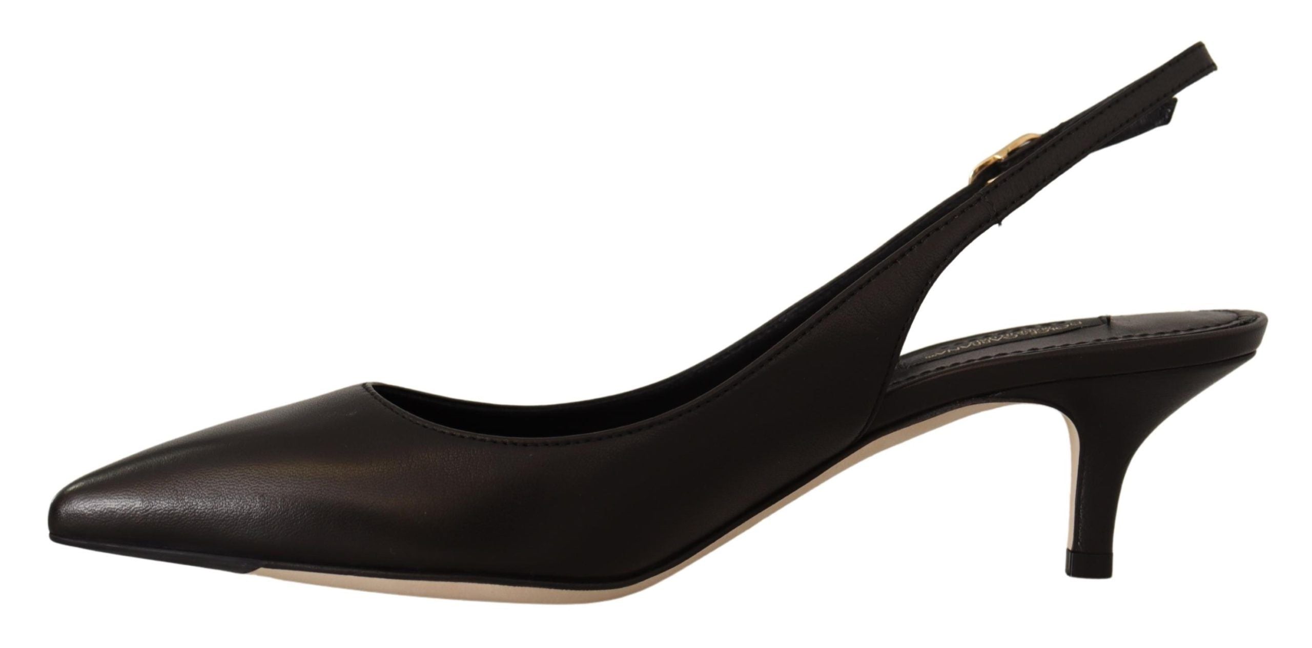 Zwarte leren slingbacks, hakken en pumps