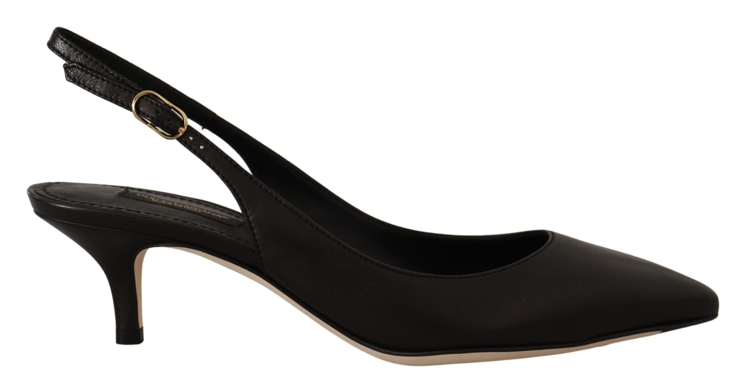 Zwarte leren slingbacks, hakken en pumps