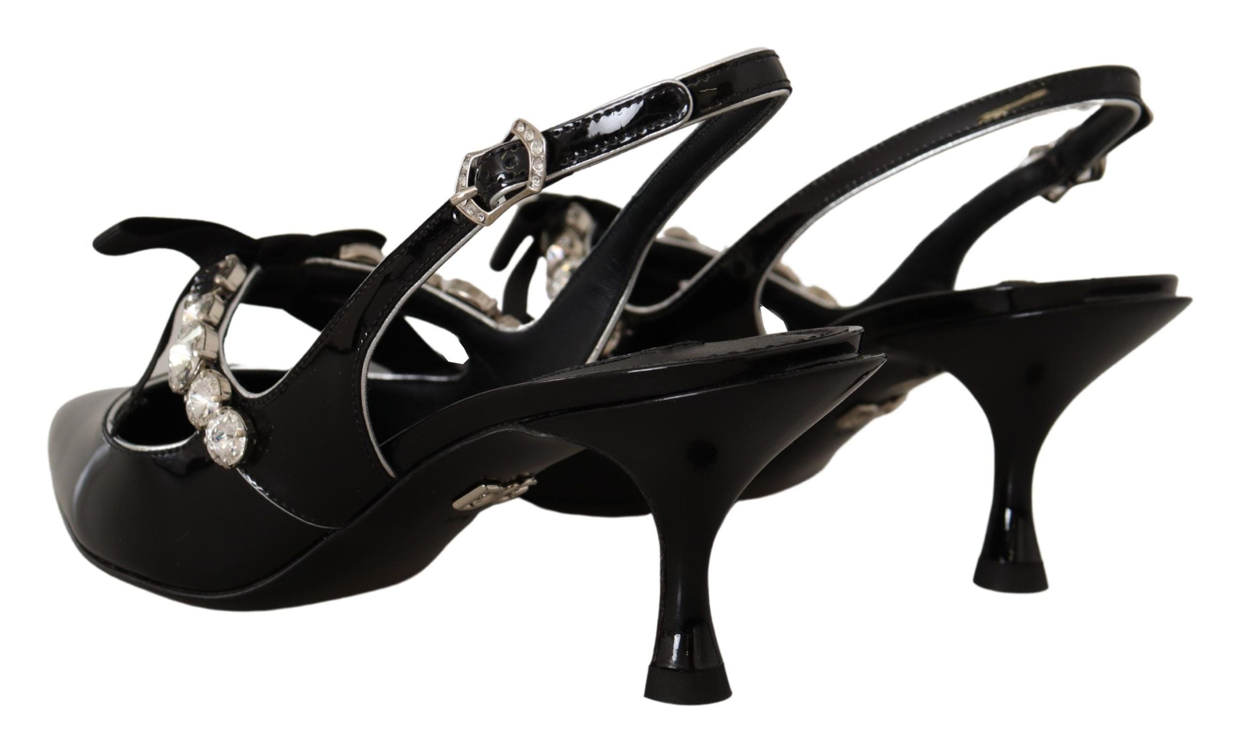 Zwarte lakleren kristallen slingbacks schoenen