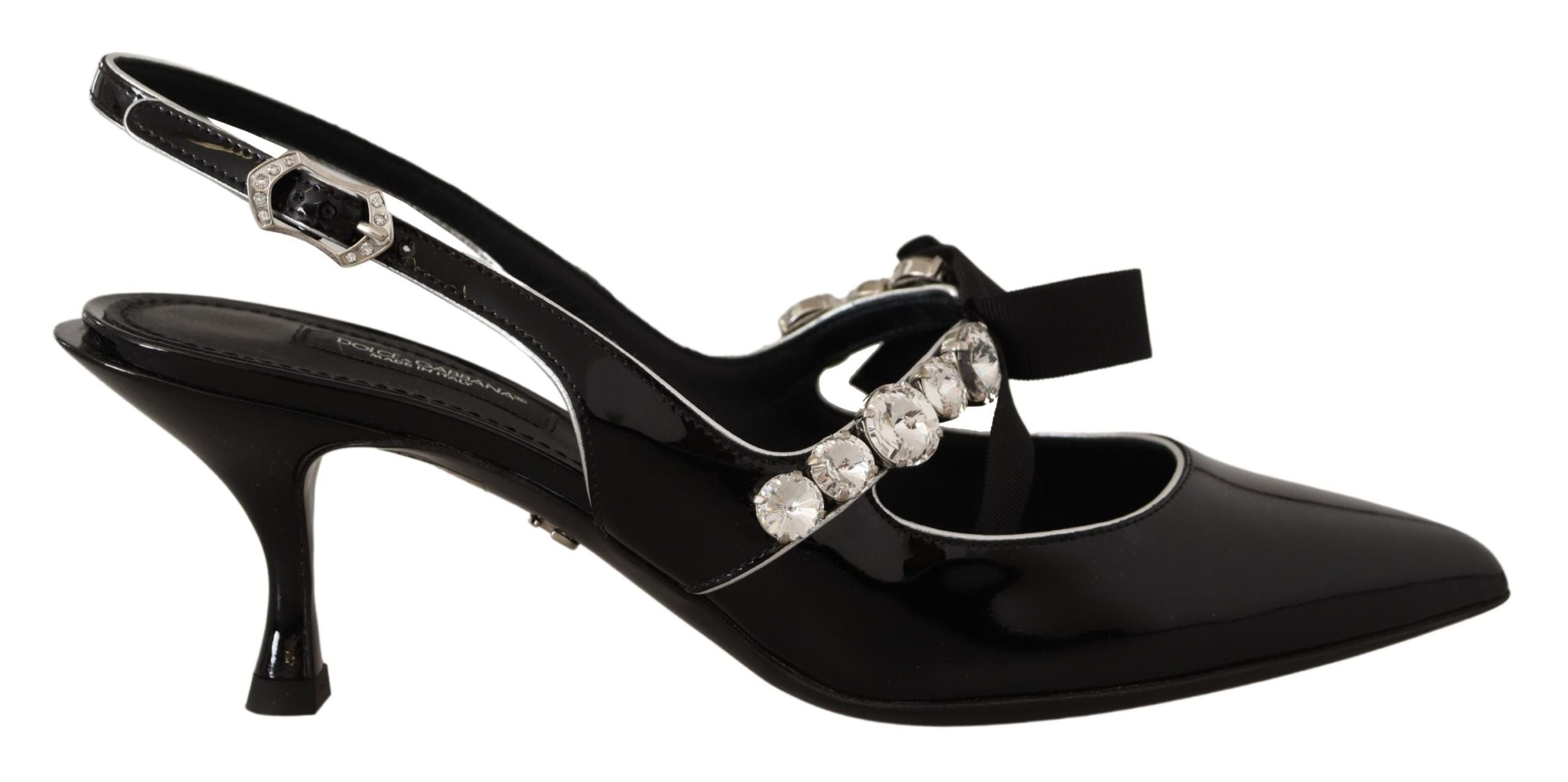 Zwarte lakleren kristallen slingbacks schoenen