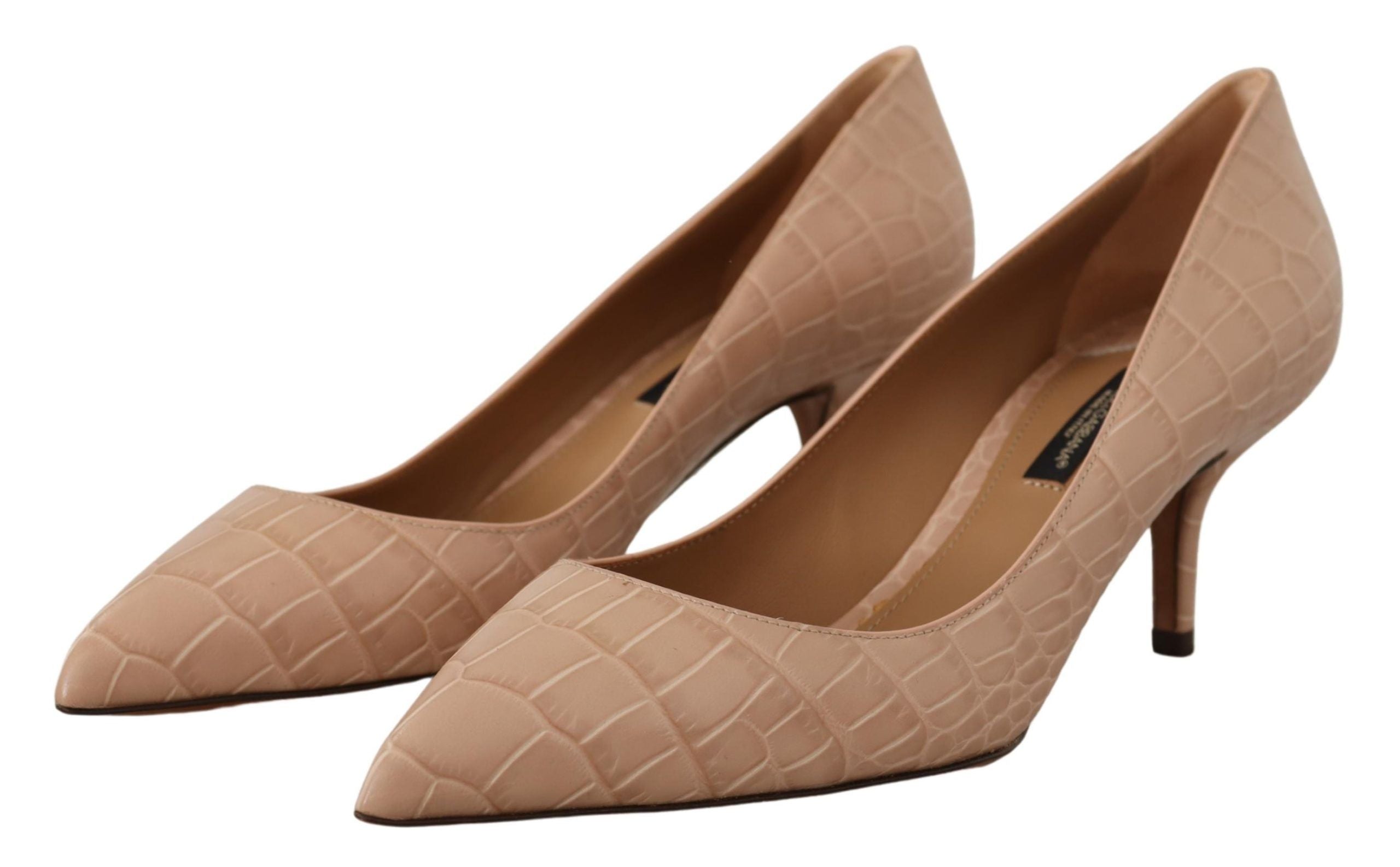 Beige leren pumps met puntige hak