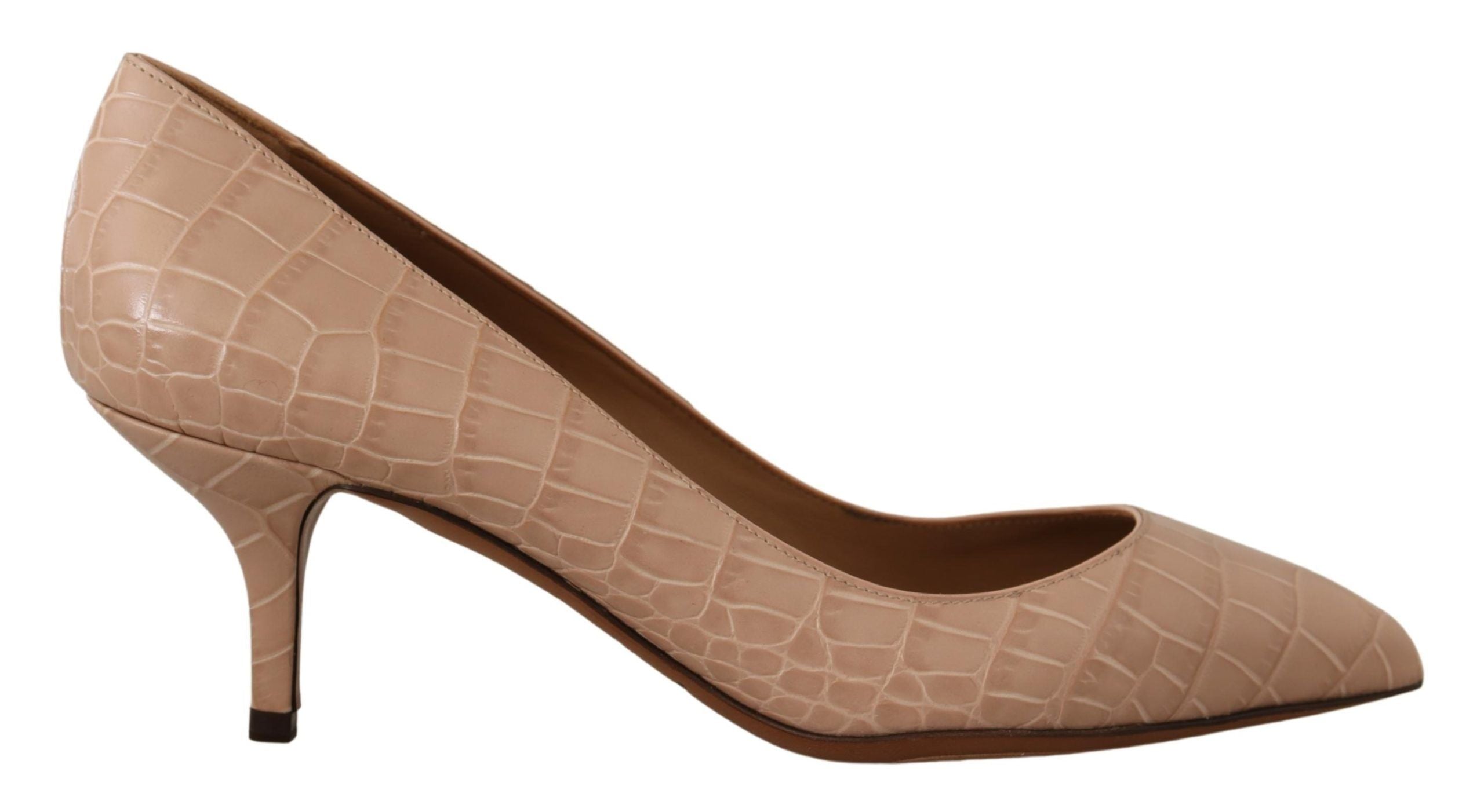 Beige leren pumps met puntige hak