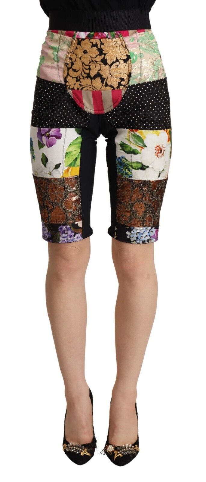 Multicolor patchwork cropped broek met hoge taille