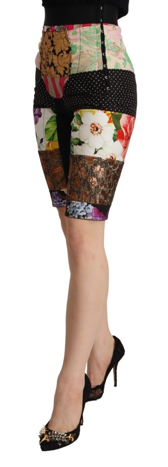 Multicolor patchwork cropped broek met hoge taille
