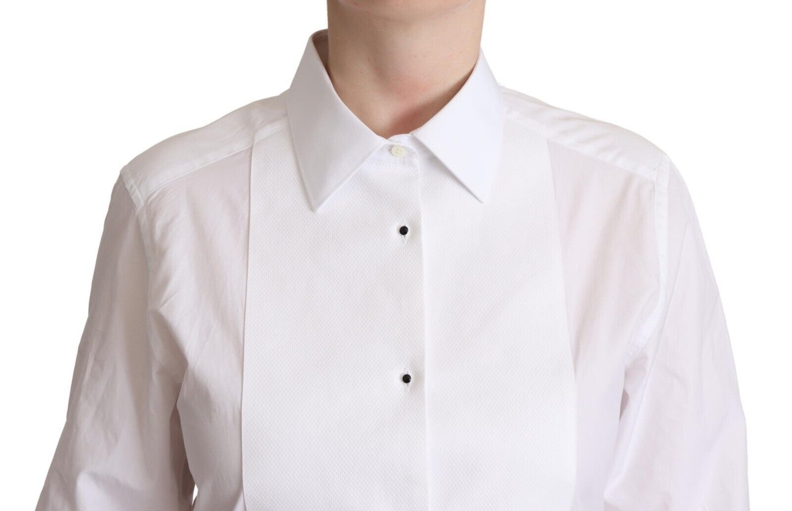 Witte katoenen jurk met kraag, lange mouwen en top