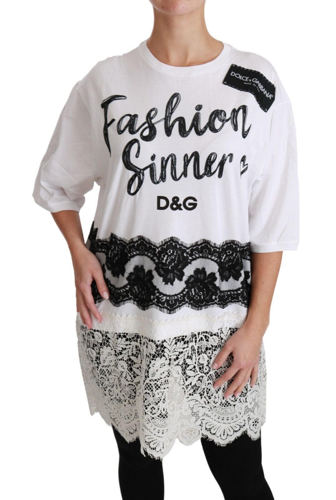 Witte Fashion Sinner katoenen kanten T-shirt top