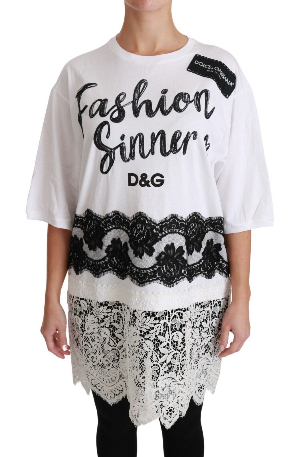 Witte Fashion Sinner katoenen kanten T-shirt top
