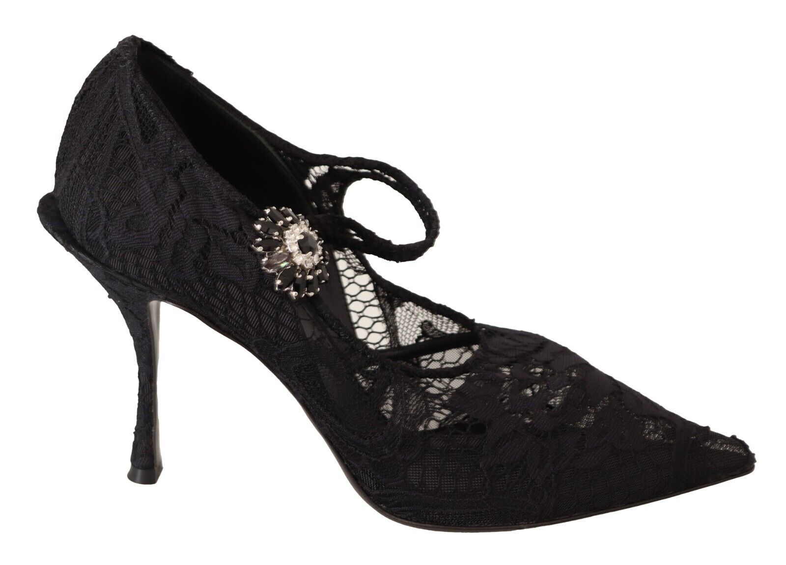 Zwarte kanten kristallen hakken Mary Jane pumps schoenen