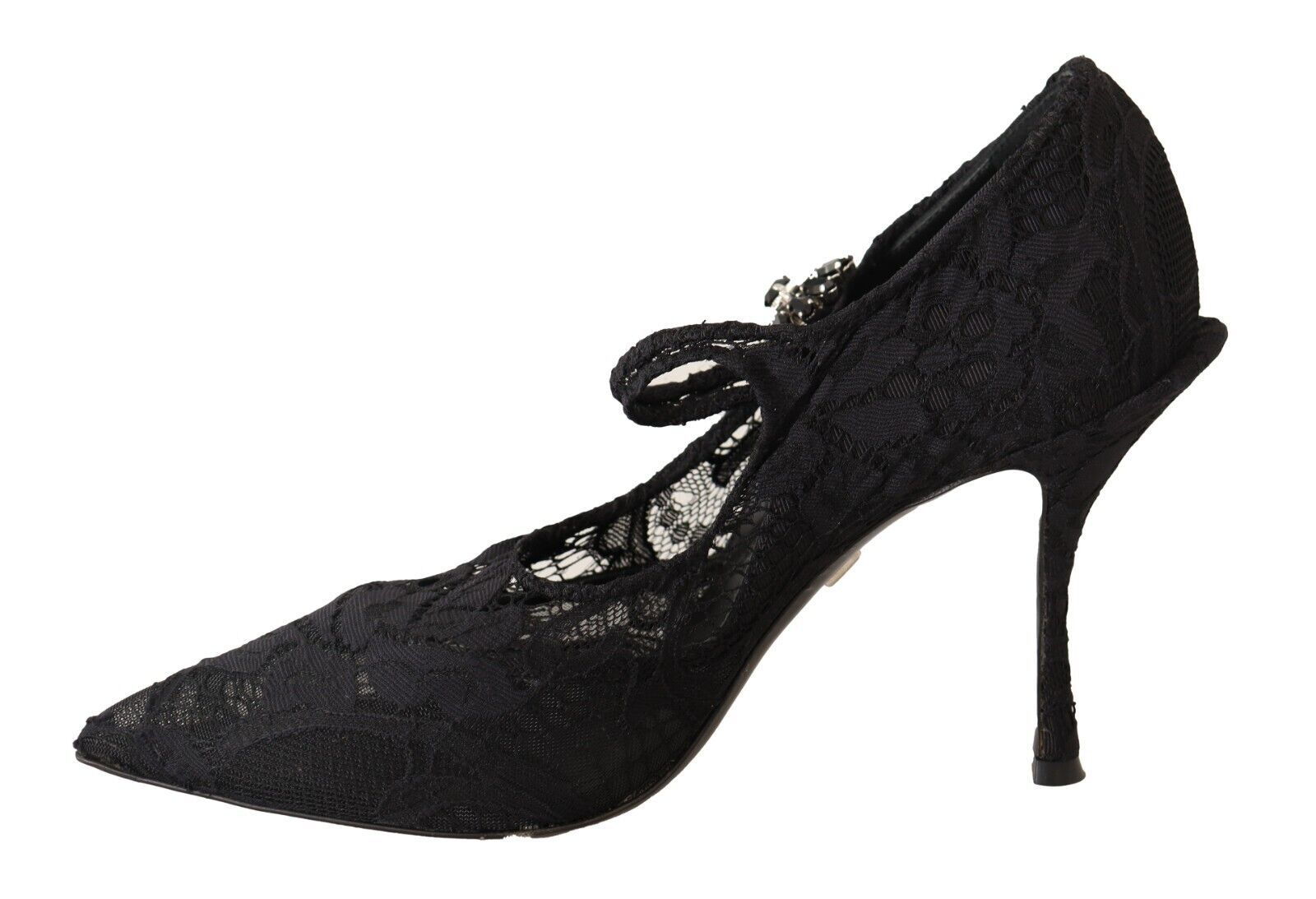 Zwarte kanten kristallen hakken Mary Jane pumps schoenen