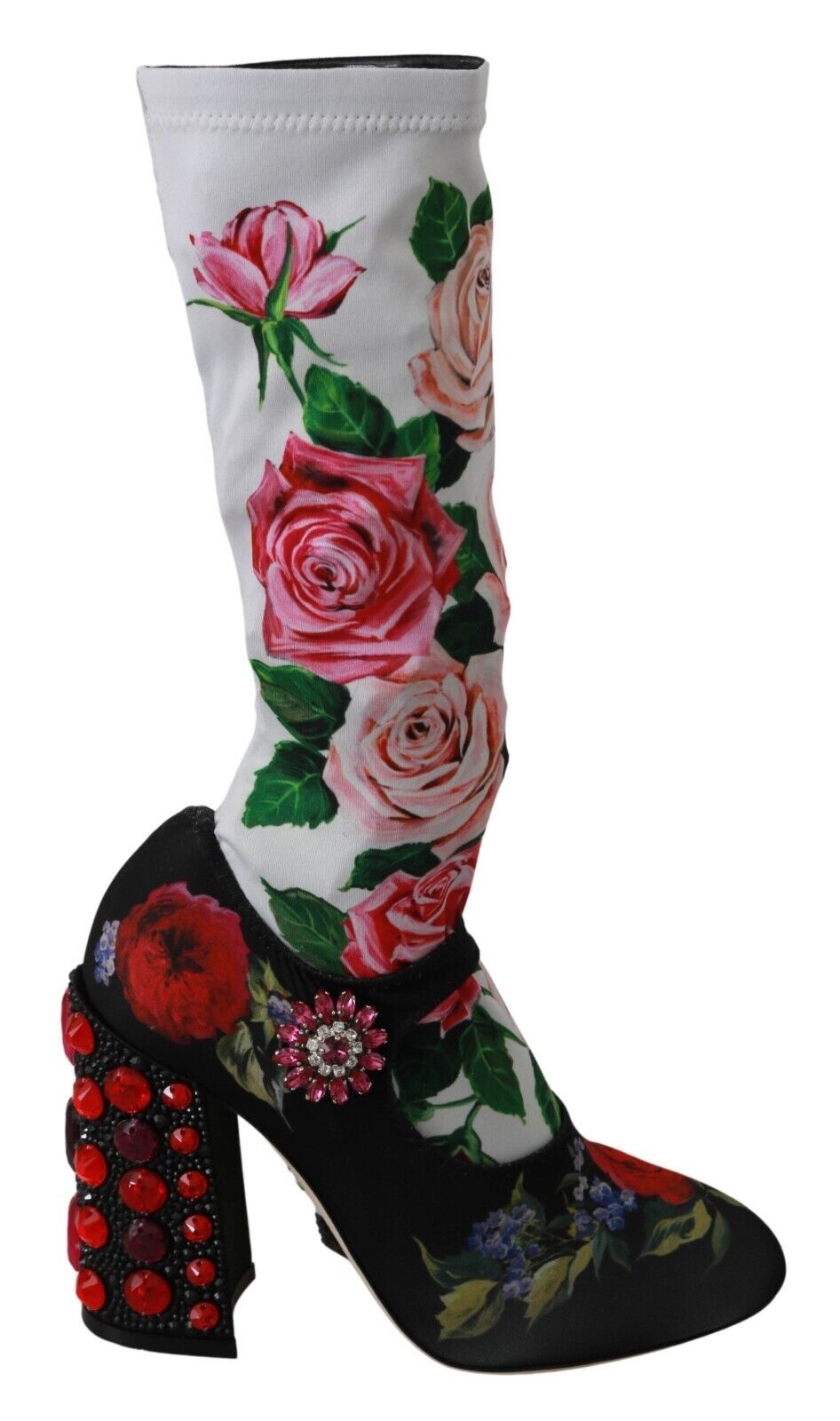 Zwarte bloemensokken met kristallen jerseylaarzen