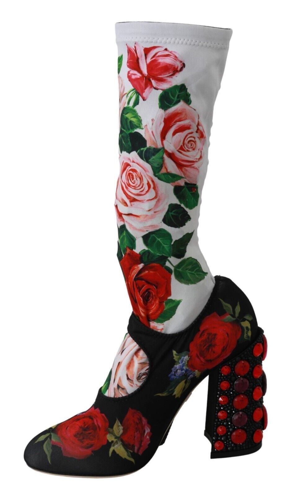 Zwarte bloemensokken met kristallen jerseylaarzen