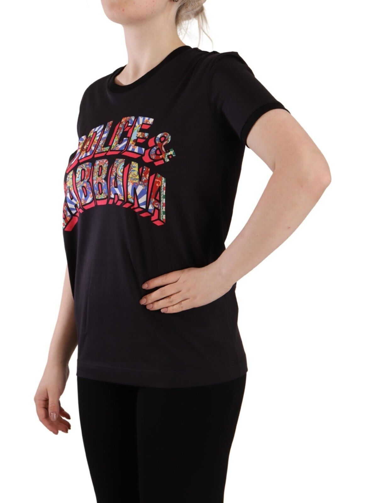 Zwart T-shirt met ronde hals en logoprint van katoen