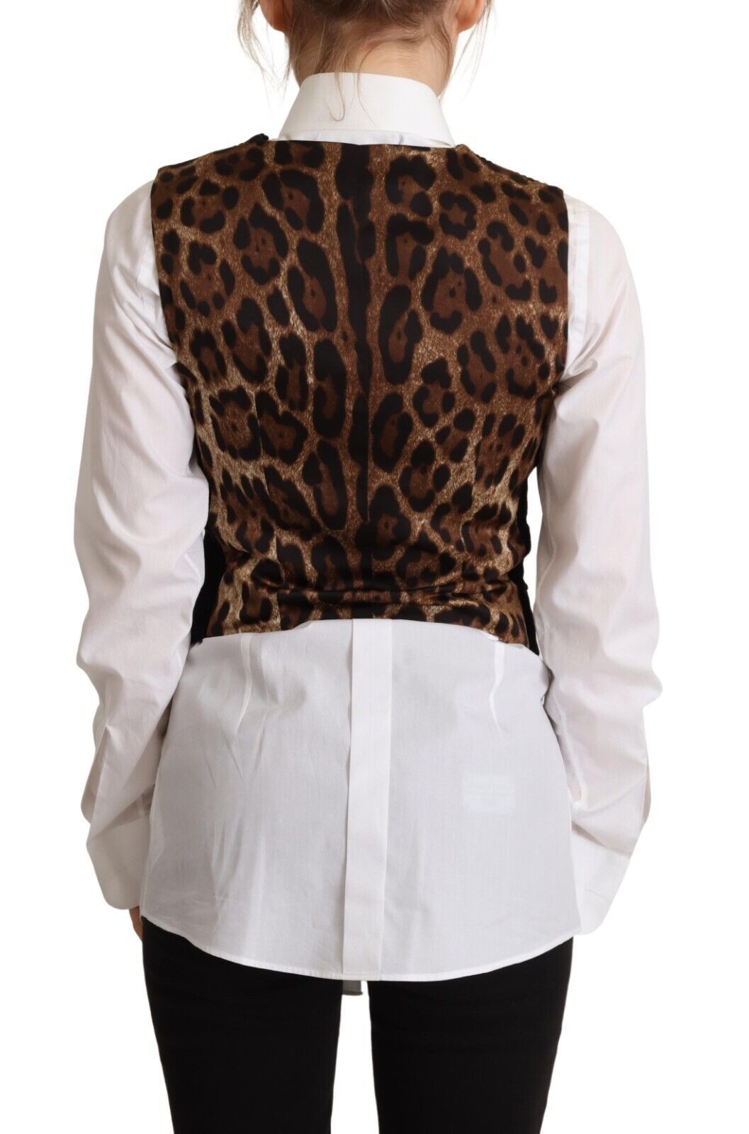 Zwarte V-hals luipaard corduroy vest top met knopen