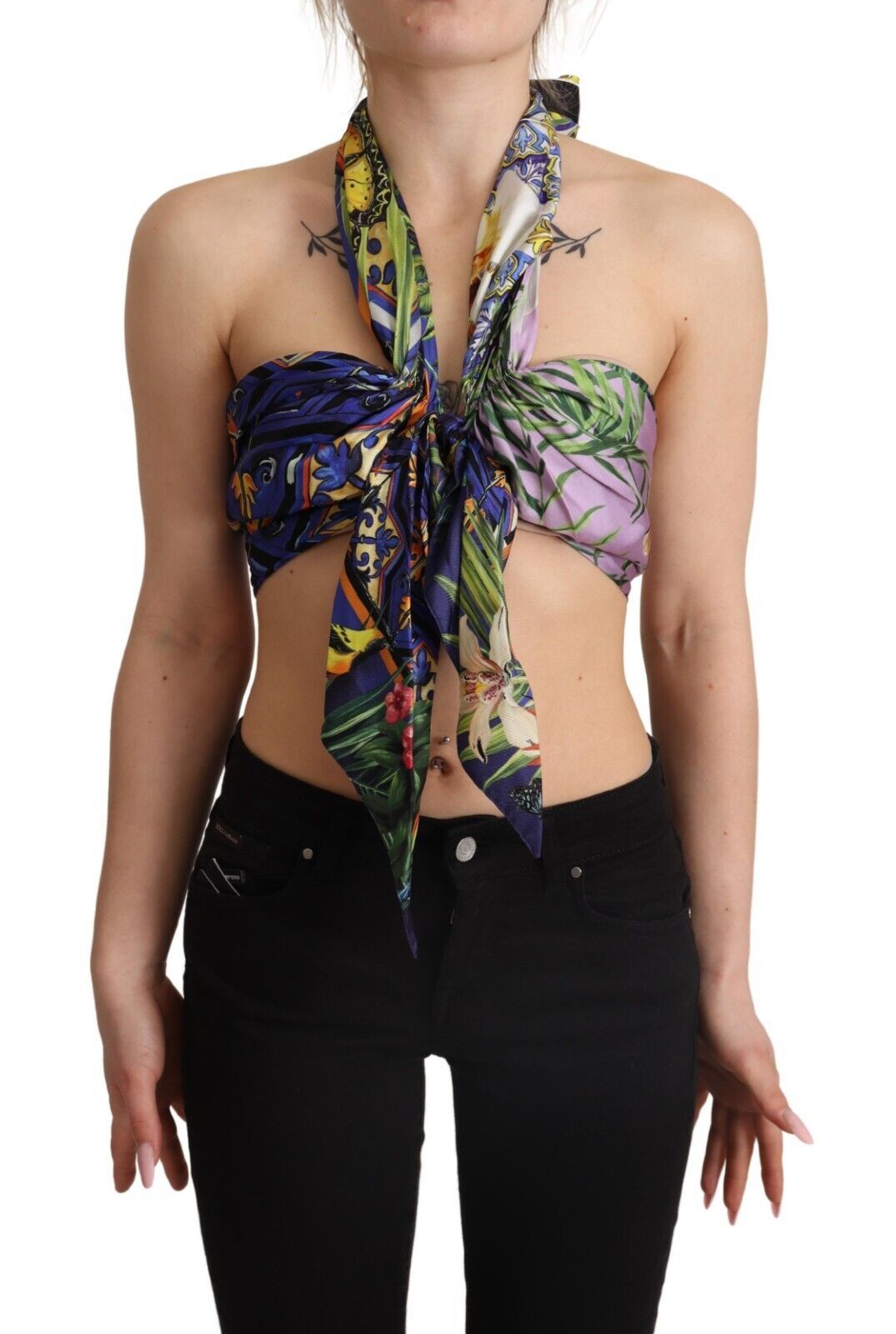 Multicolor Foulard Zijden Halter Cropped Top