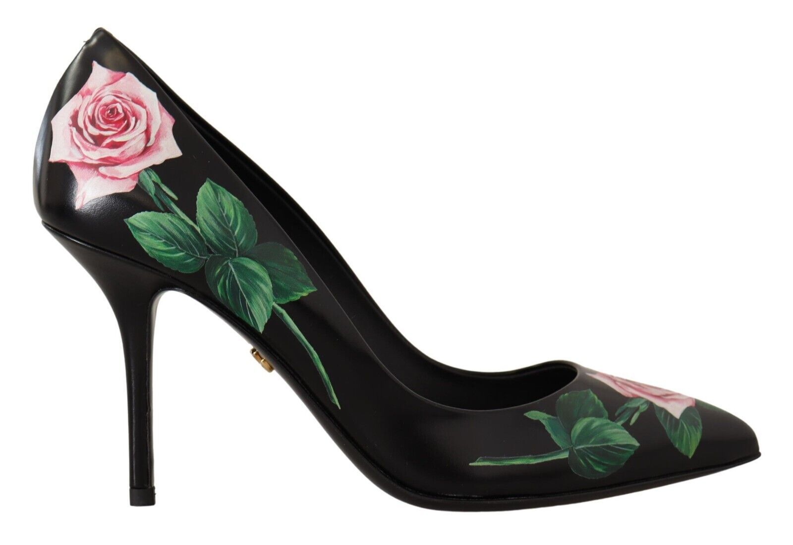 Zwarte leren rozen hoge hakken pumps schoenen