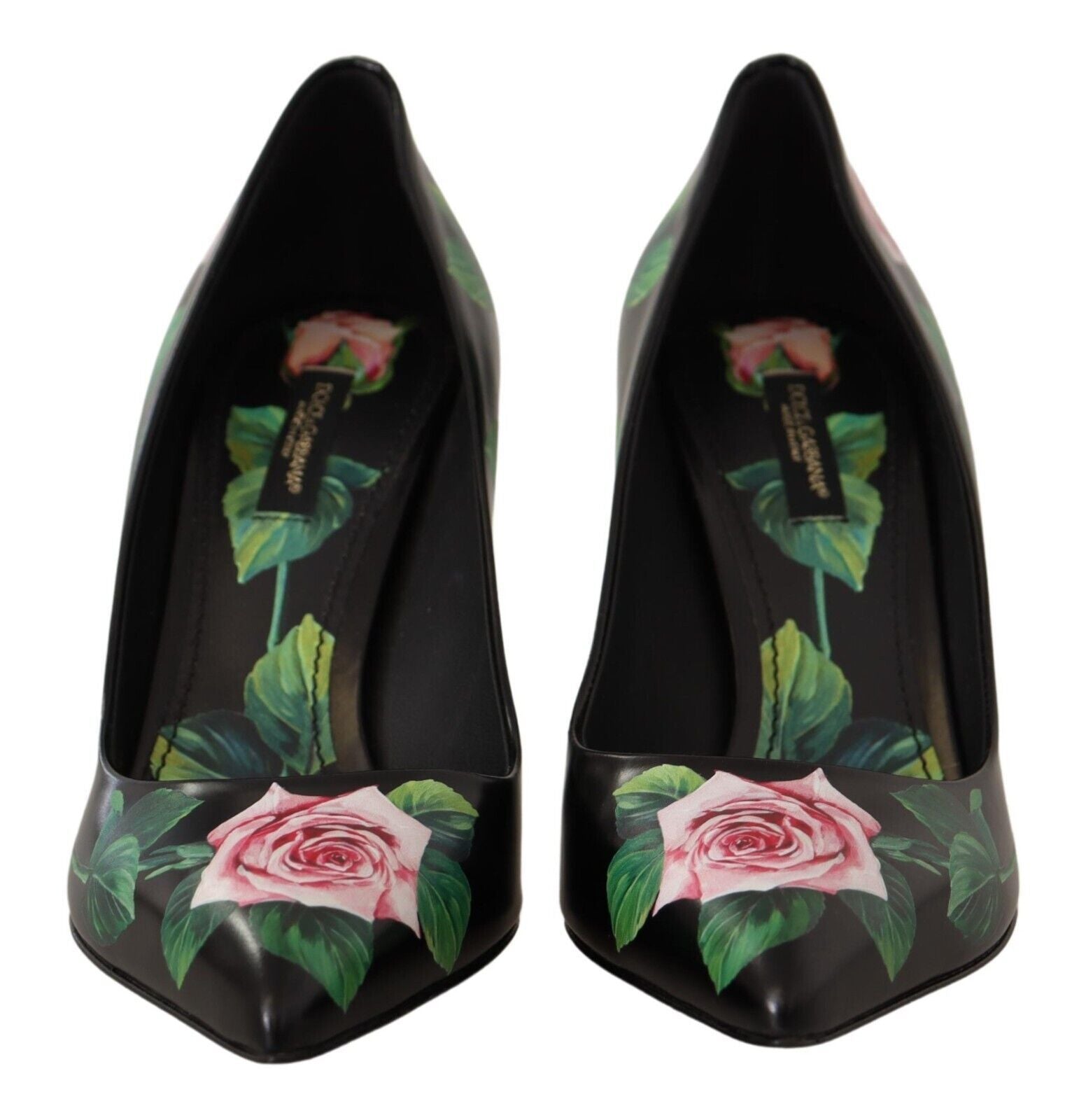 Zwarte leren rozen hoge hakken pumps schoenen