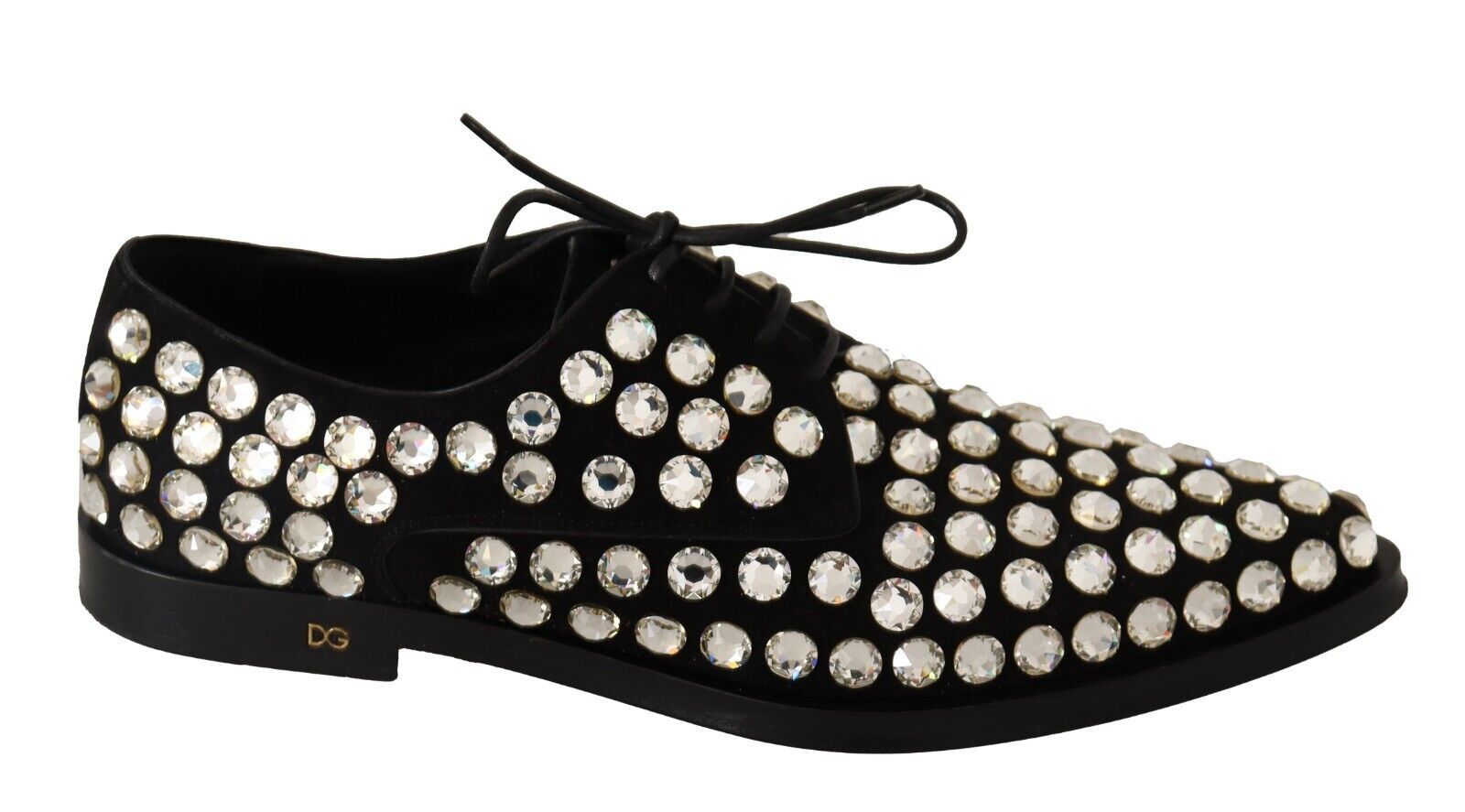 Zwarte leren veterschoenen met kristallen
