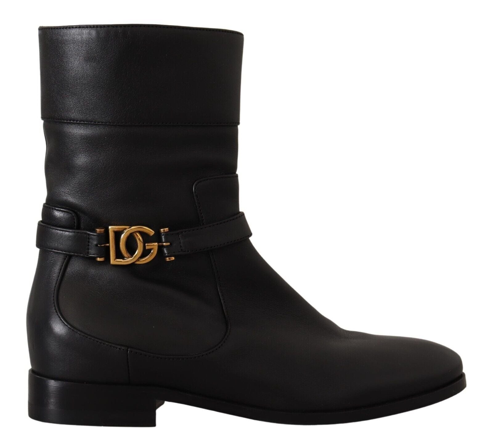 Zwarte leren flats met logo en korte laarzen