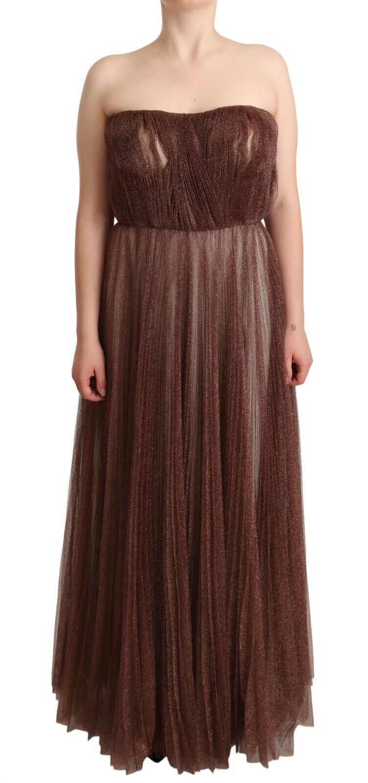 Metallic bronzen polyester maxi-jurk