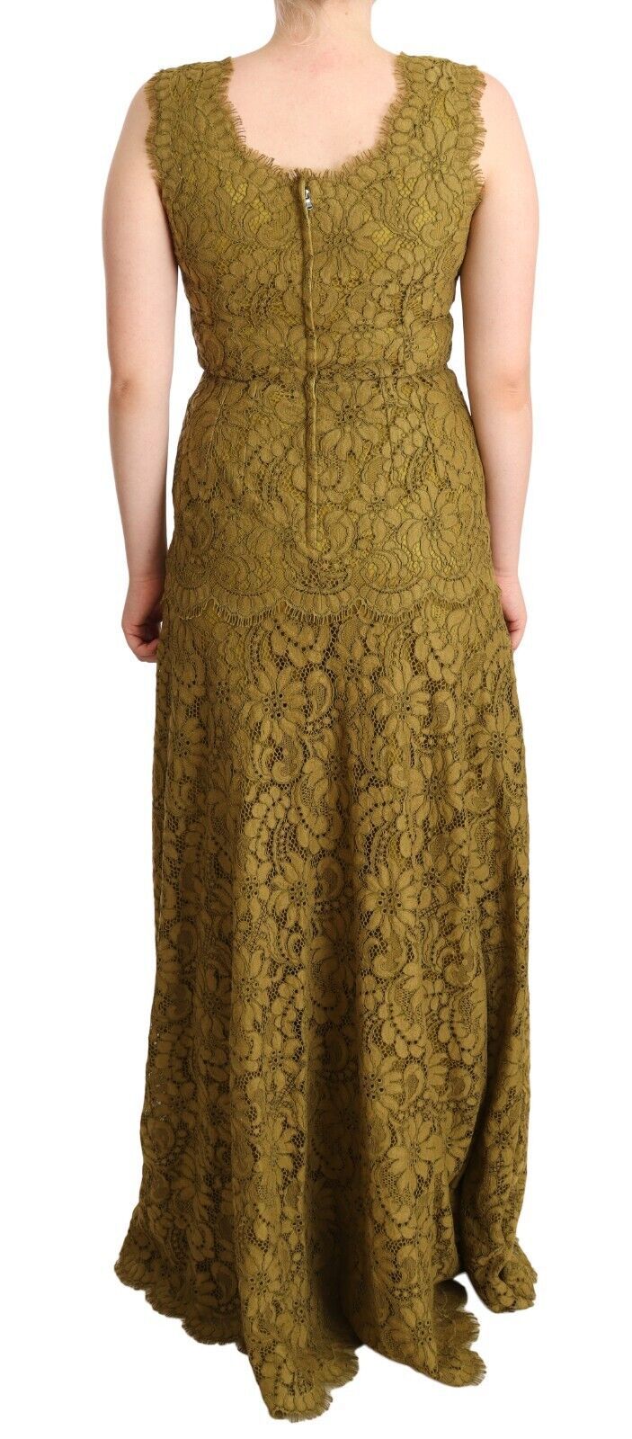 Bruine maxi-jurk met bloemenkant en lange mouwen