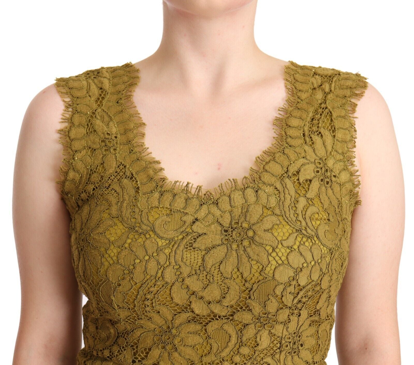Bruine maxi-jurk met bloemenkant en lange mouwen