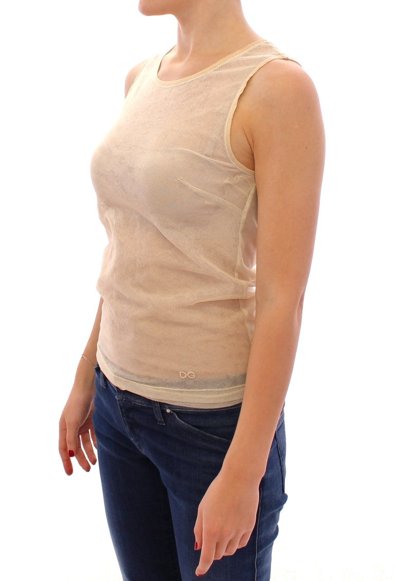 Beige mouwloze katoenen tanktopblouse