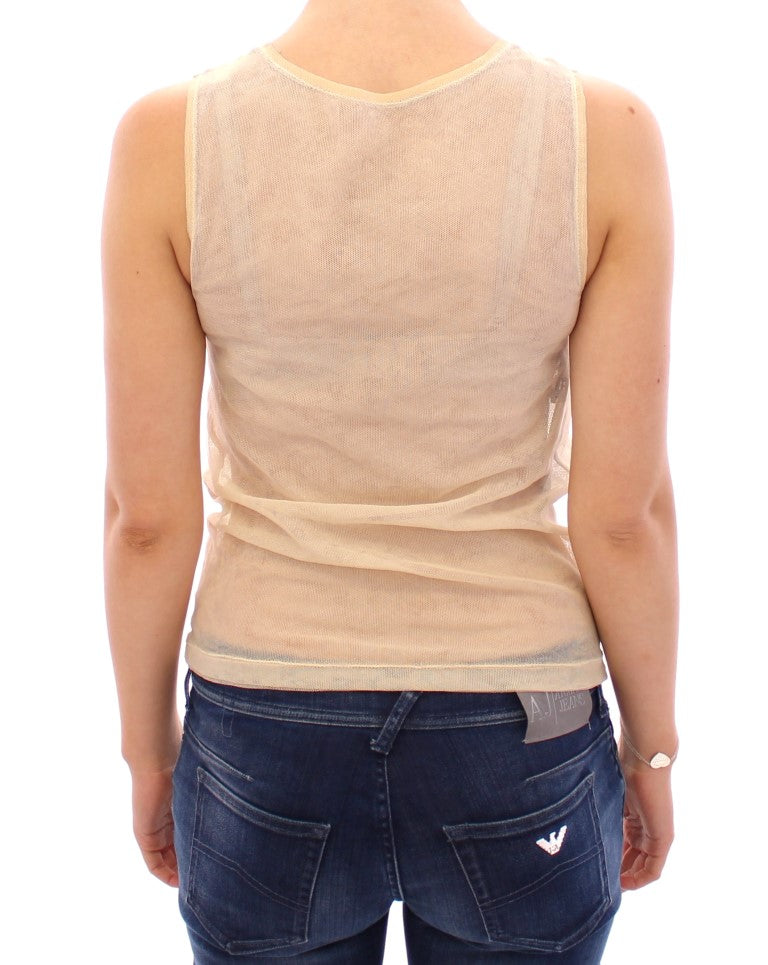 Beige mouwloze katoenen tanktopblouse