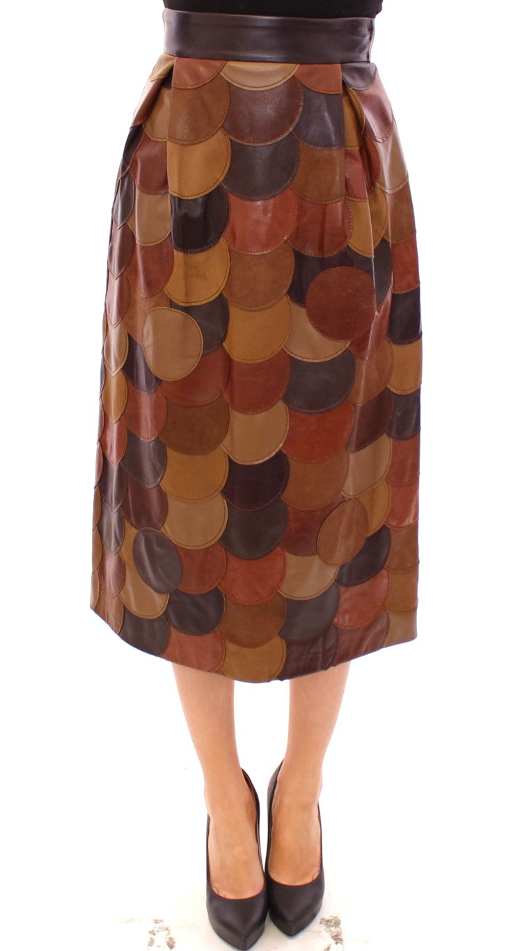 Bruine patchwork leren rechte rok