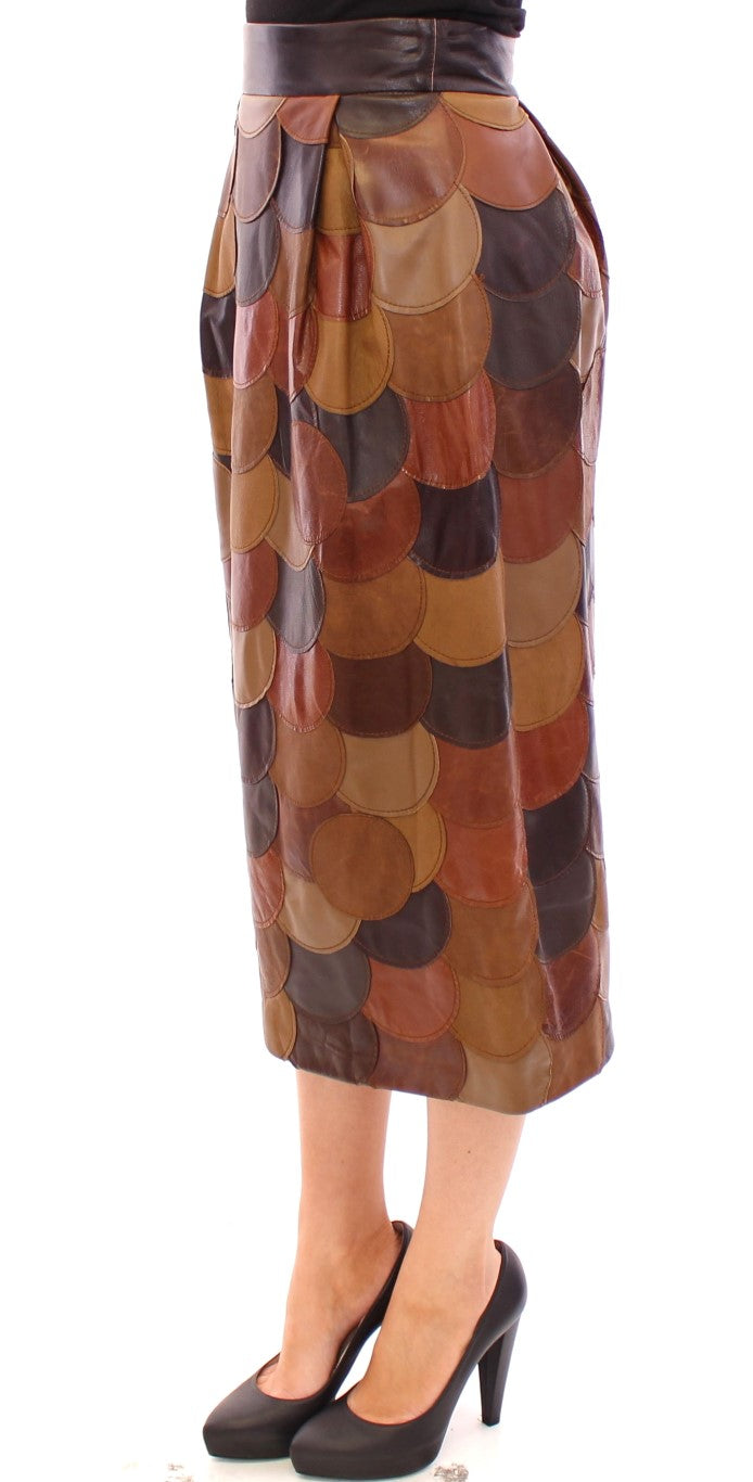 Bruine patchwork leren rechte rok