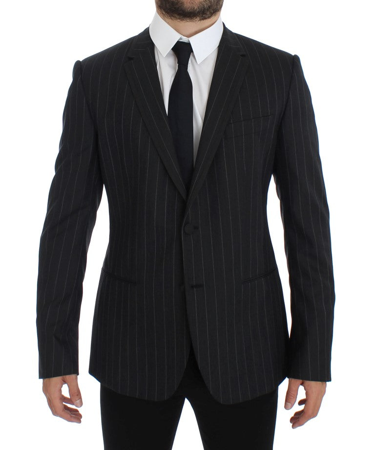 Grijs gestreepte slim fit wollen blazer