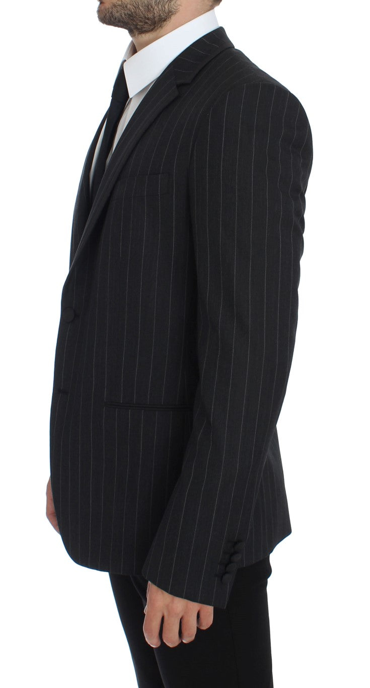 Grijs gestreepte slim fit wollen blazer
