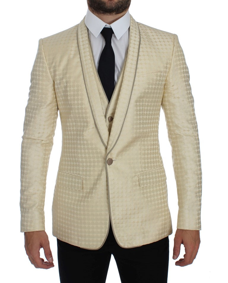 Beige zijden blazer met stippen, 2-delig