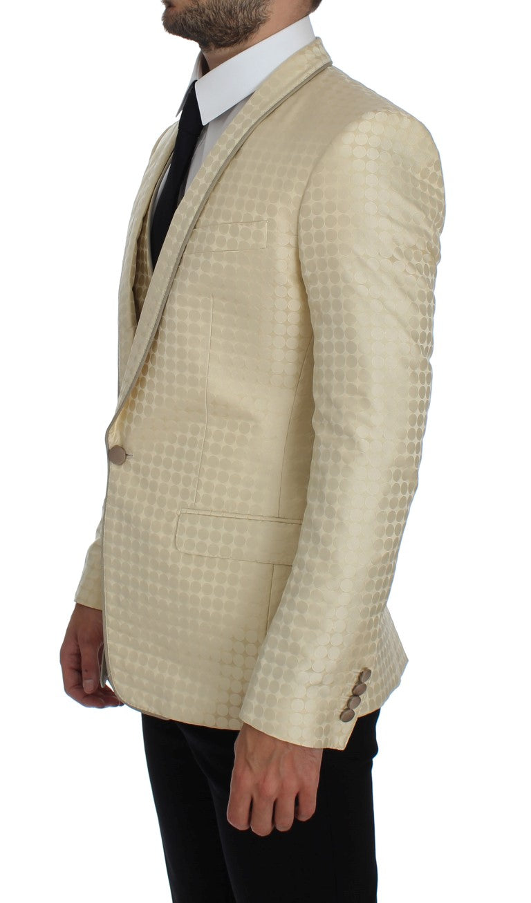 Beige zijden blazer met stippen, 2-delig