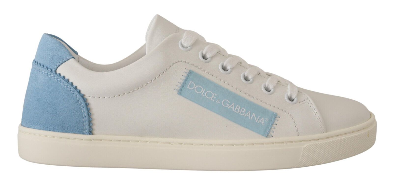 Witte blauwe leren lage sneakers