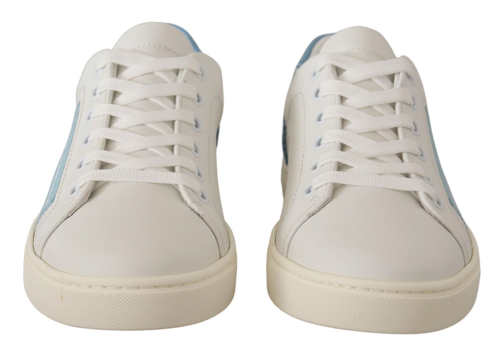 Witte blauwe leren lage sneakers