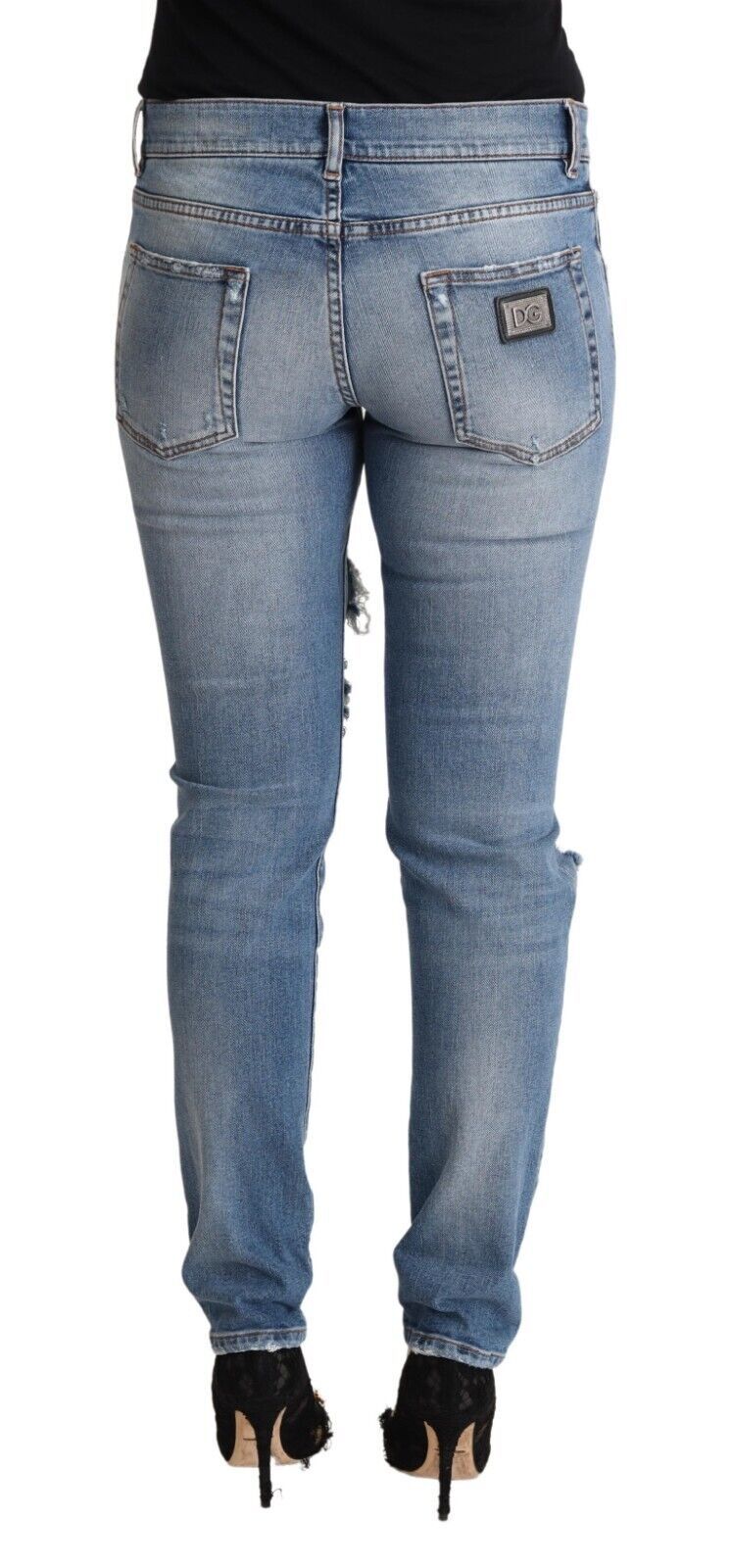 Blauwe skinny jeans van katoen met distressed effect
