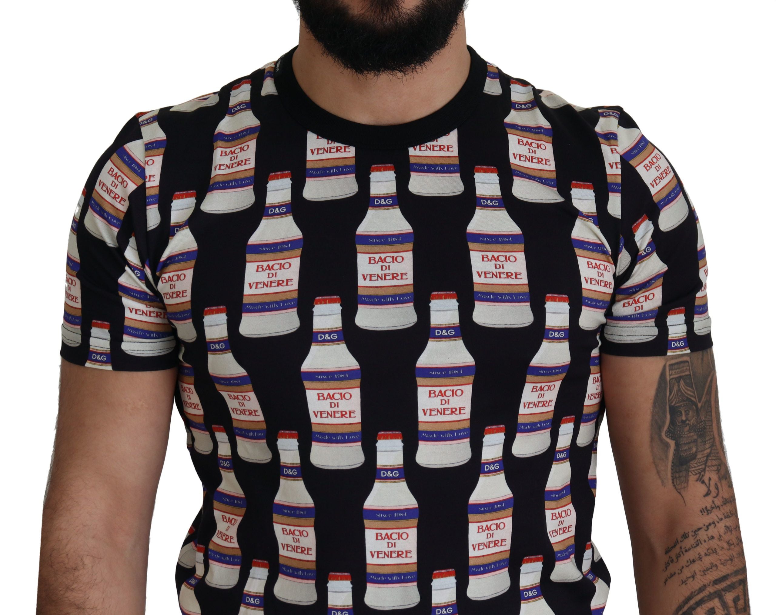 Zwart Bacio Di Venere katoenen T-shirt met ronde hals