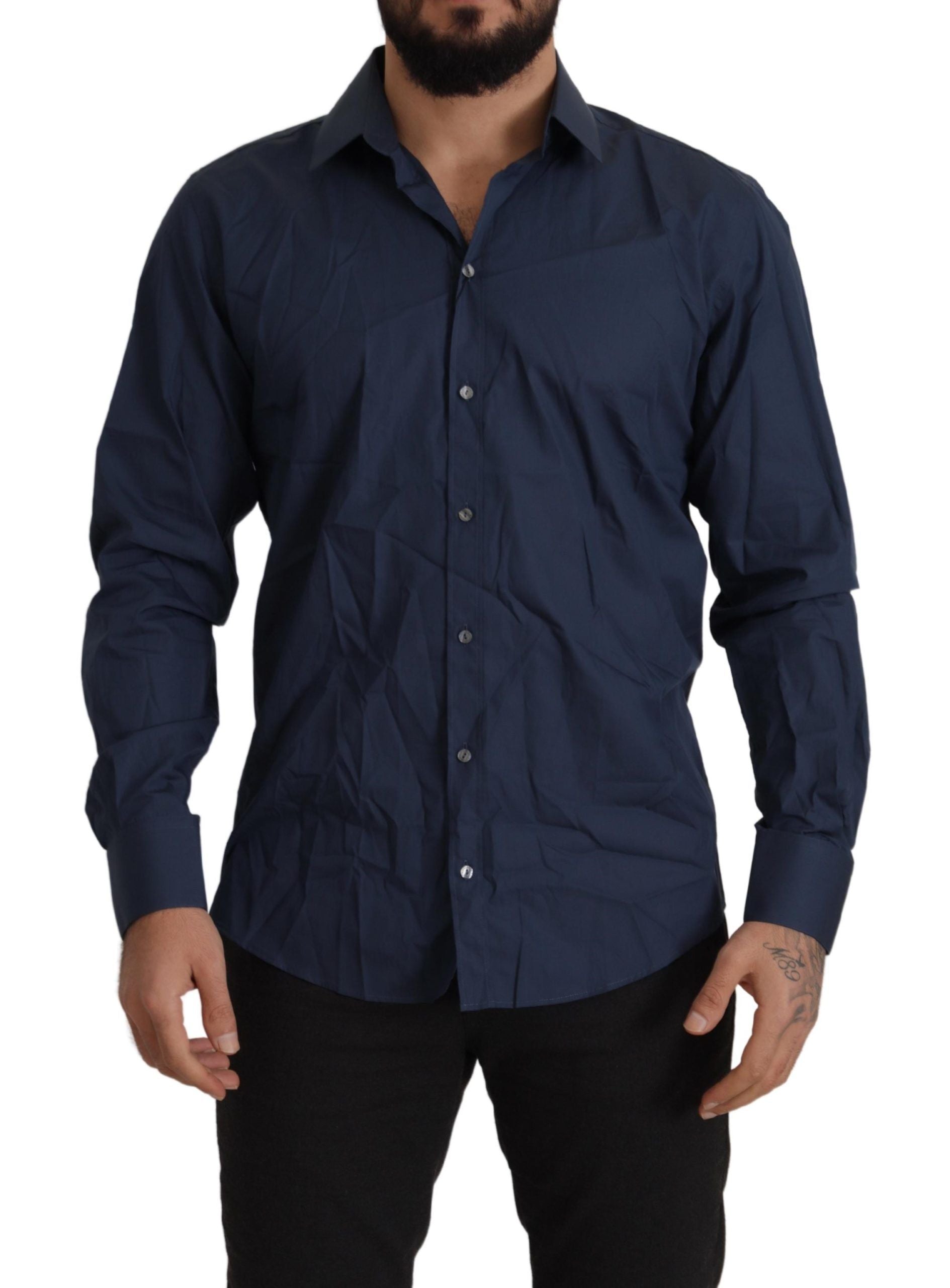 Blauw katoenen MARTINI slim fit overhemd