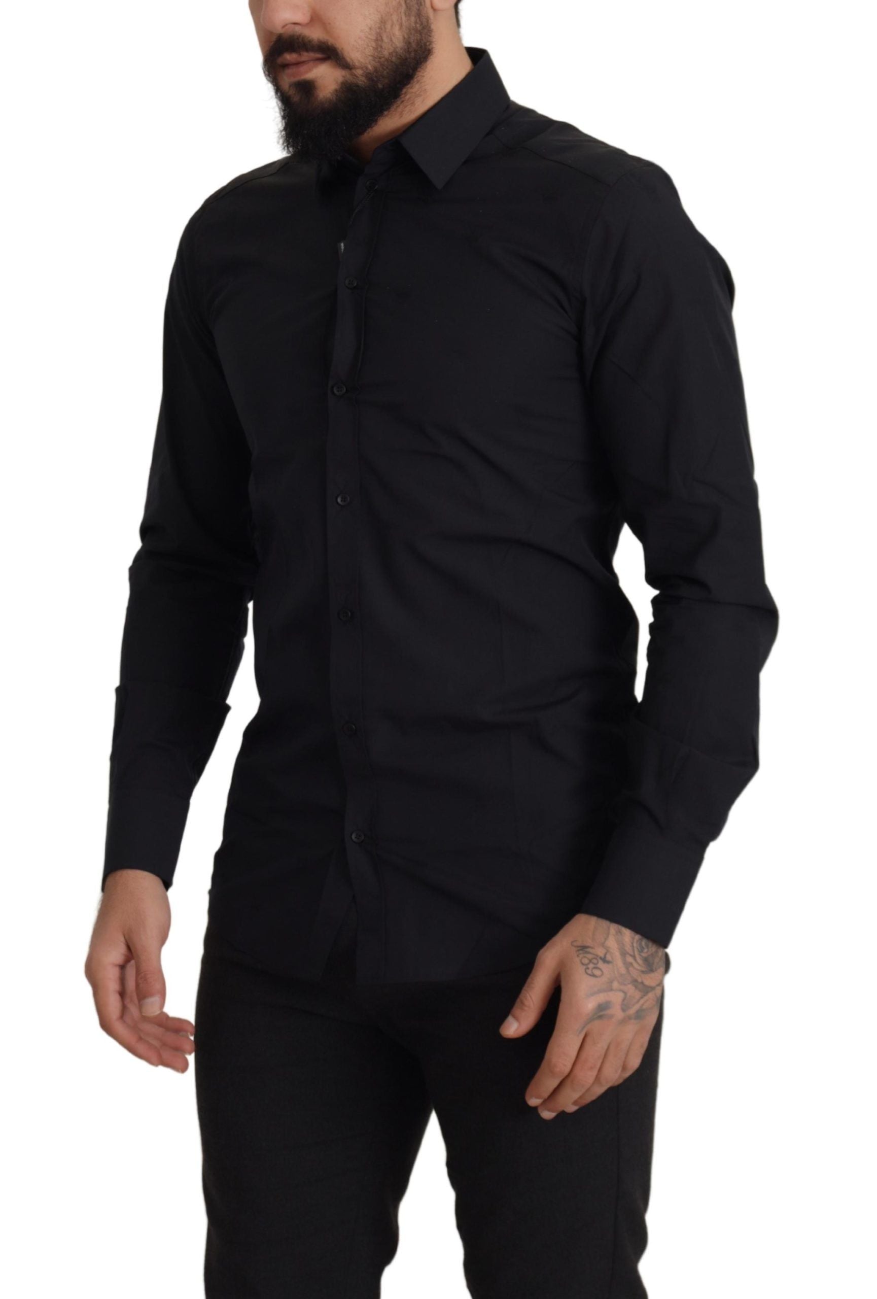 Zwart katoenen GOUD slim fit overhemd