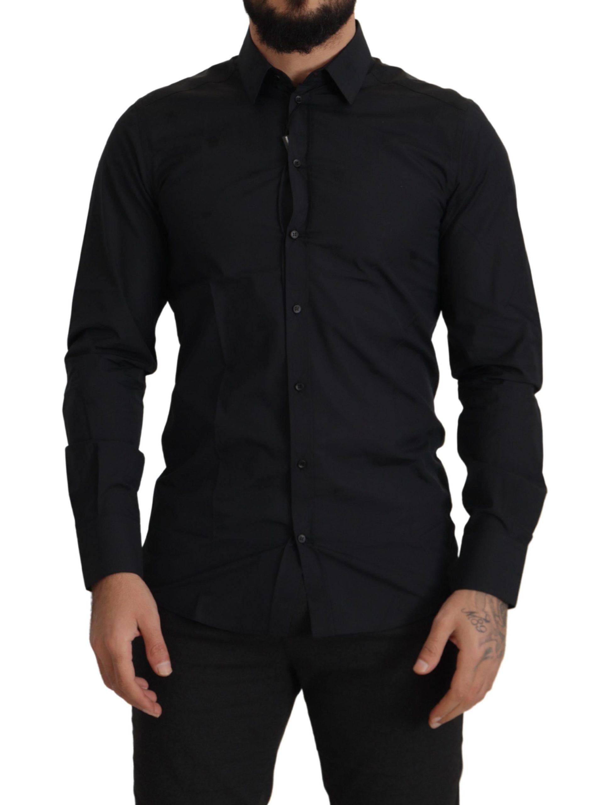 Zwart katoenen GOUD slim fit overhemd