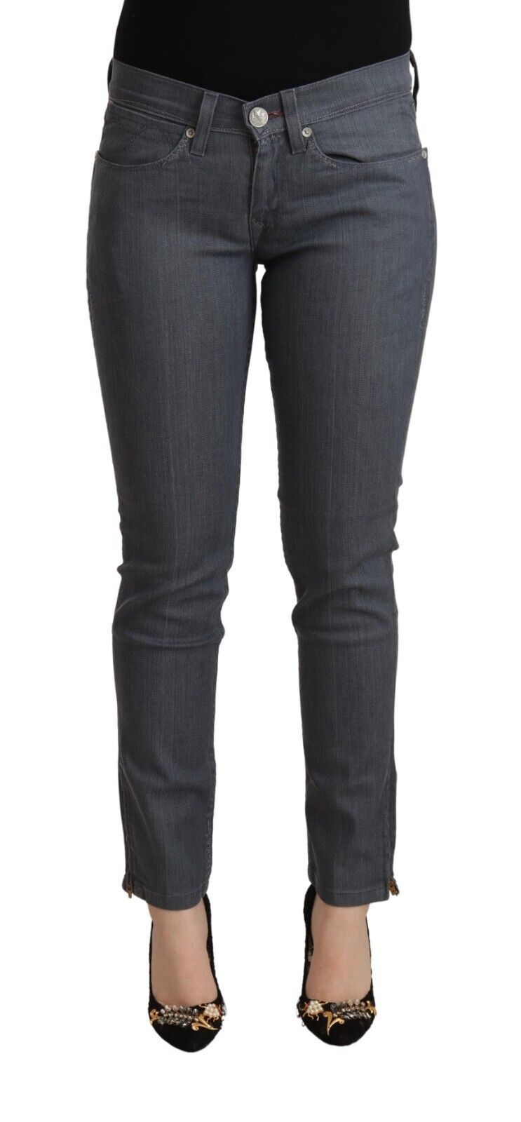 Grijze katoenen skinny denim jeans met lage taille