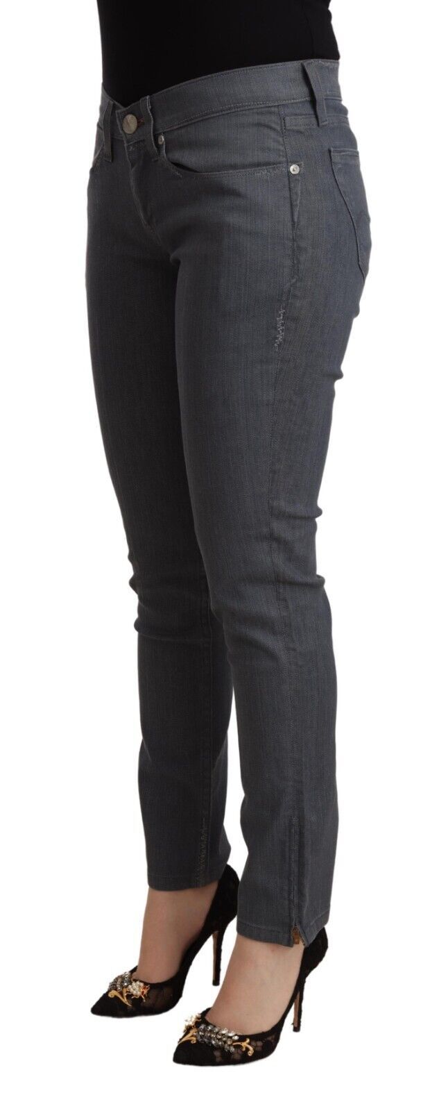 Grijze katoenen skinny denim jeans met lage taille