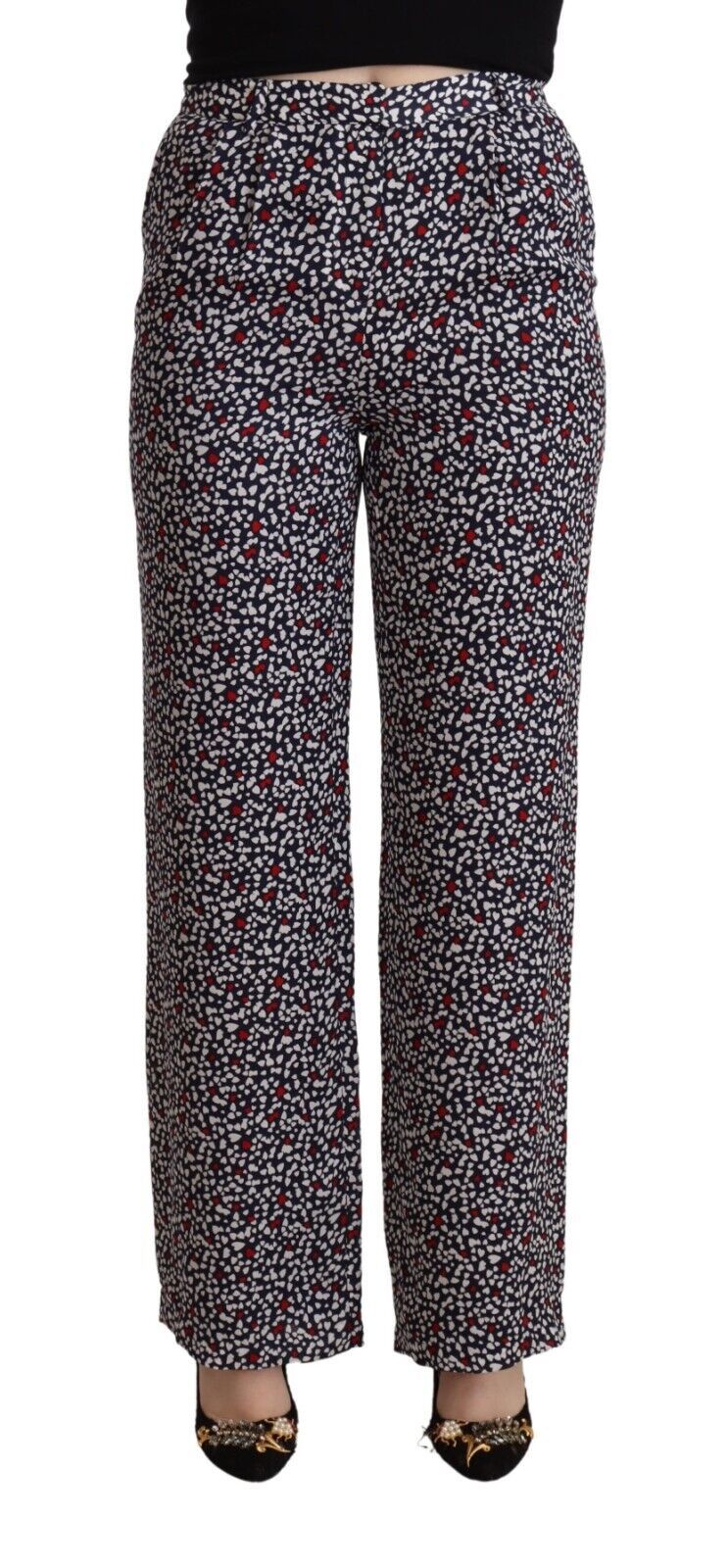 Zwarte hoge taille bedrukte rechte broek