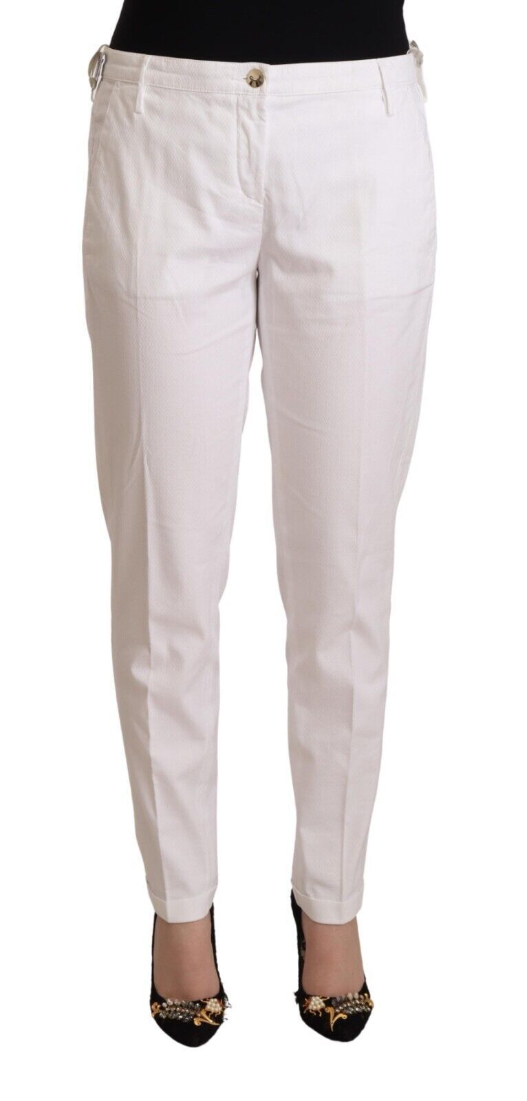 Witte taps toelopende Birgitte-broek met middelhoge taille