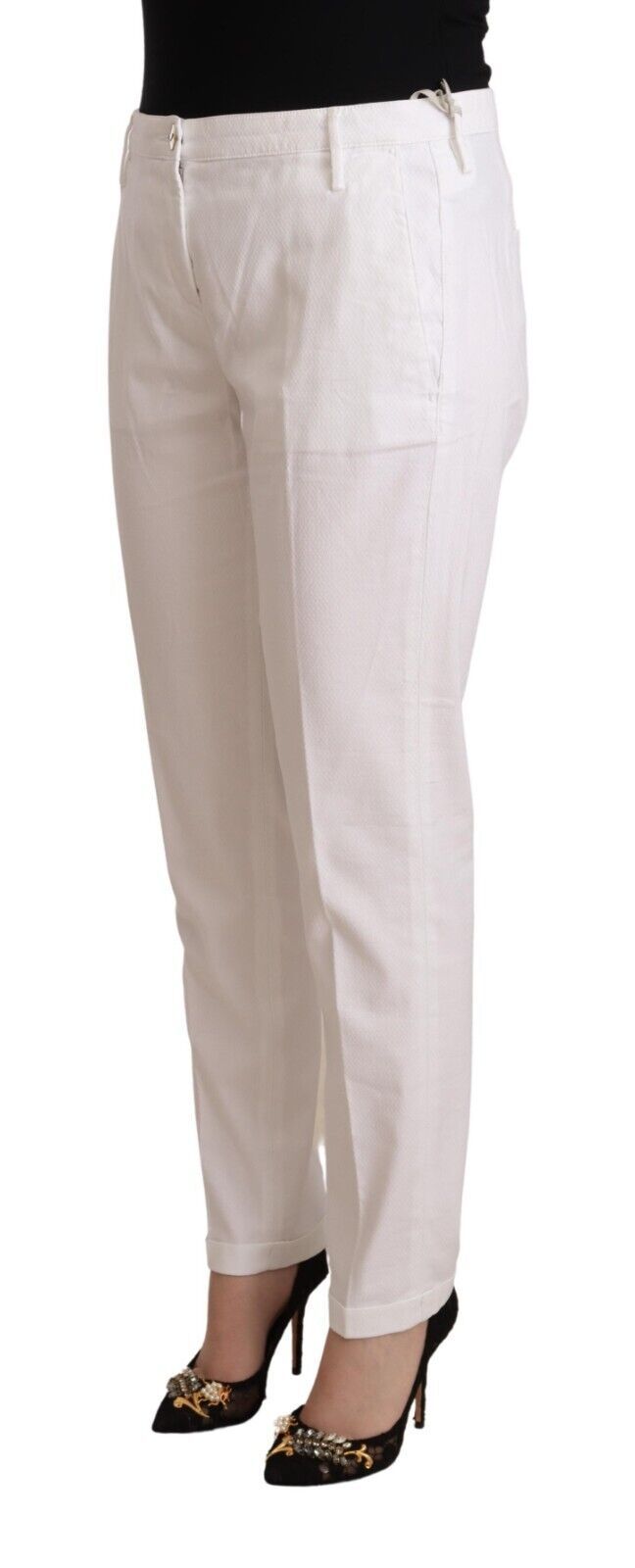Witte taps toelopende Birgitte-broek met middelhoge taille