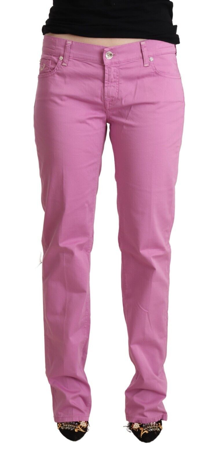 Roze katoenen lage taille denim taps toelopende jeans
