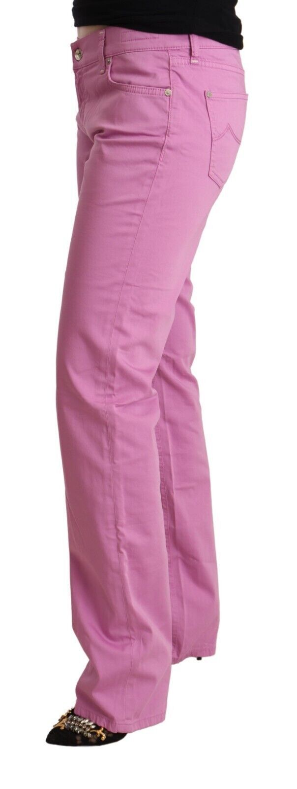 Roze katoenen lage taille denim taps toelopende jeans