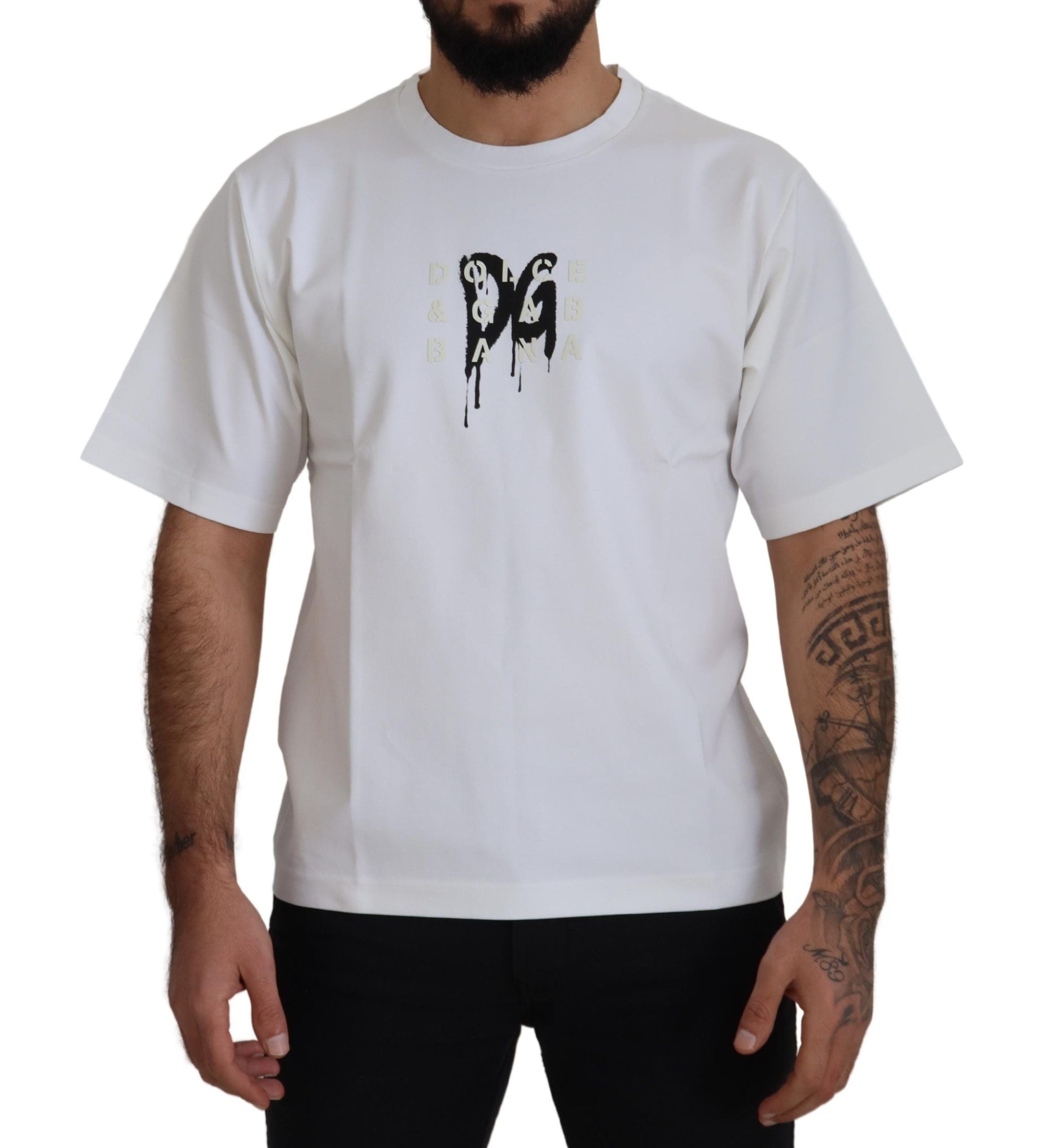 Wit T-shirt met ronde hals en logoprint van katoen